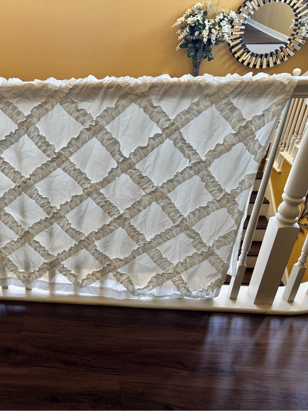 White Textured Shower Curtain with Lattice Design - Picture 7 of 8